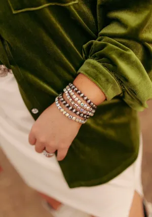 0783 H100 FIVE STRAND BURNISHED SILVER BEAD WITH RHINESTONE BRACELET SET
