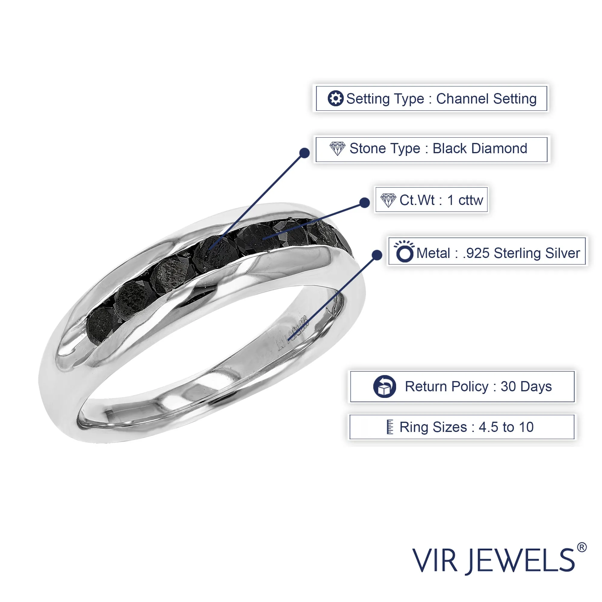 1 cttw Black Diamond Men’s Wedding Band in Silver