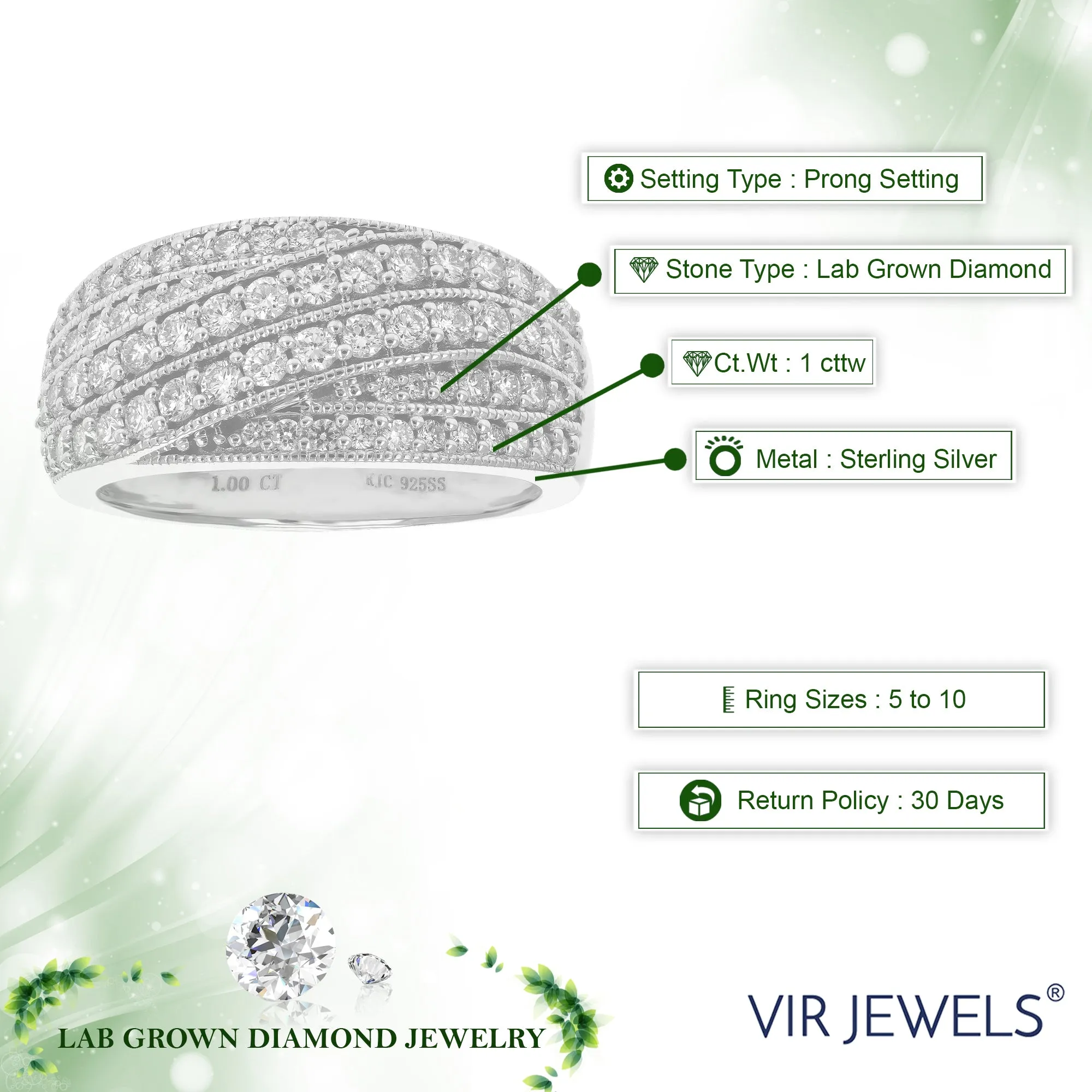1 cttw Lab Grown Diamond Multi Layer Wedding Band in Silver