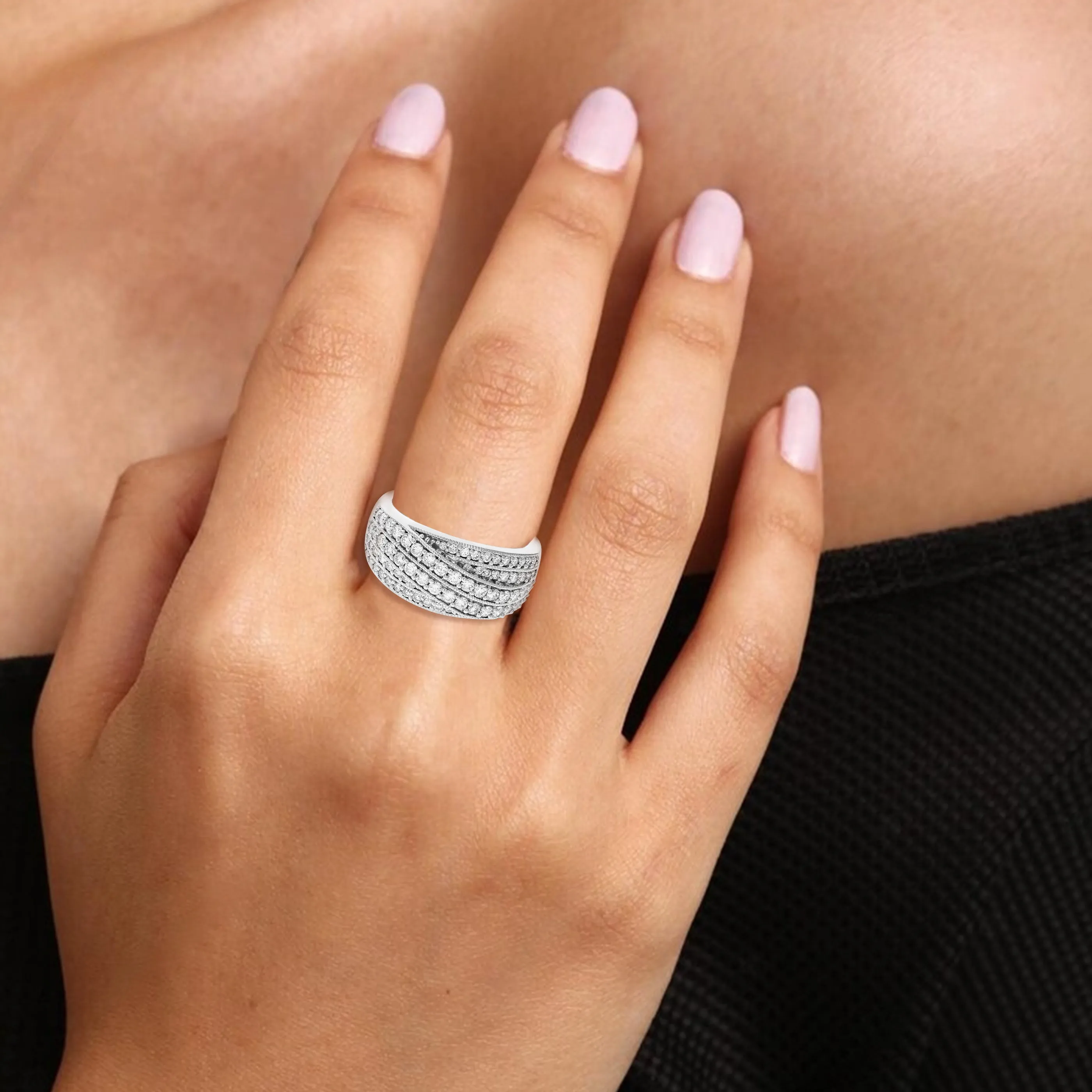 1 cttw Lab Grown Diamond Multi Layer Wedding Band in Silver