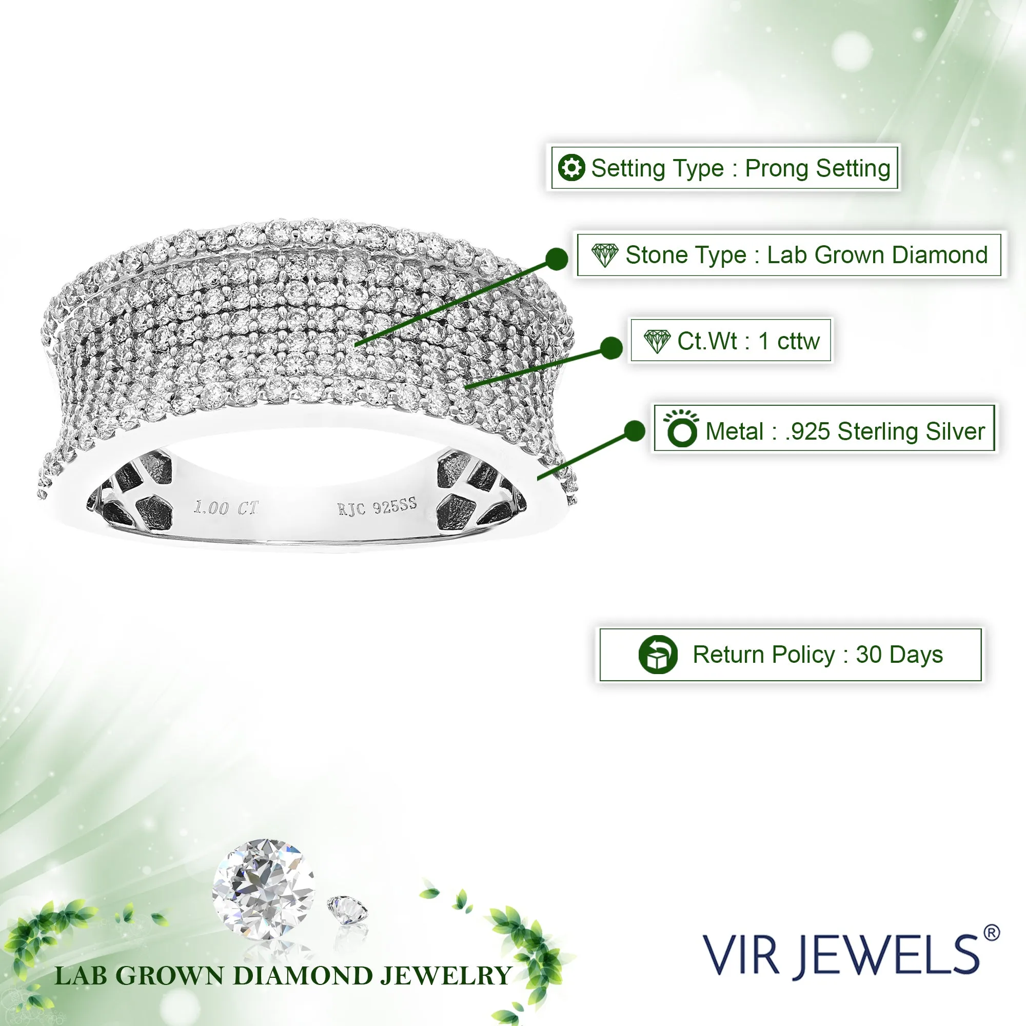 1 cttw Lab Grown Diamond Multi Row Wedding Band Sterling Silver
