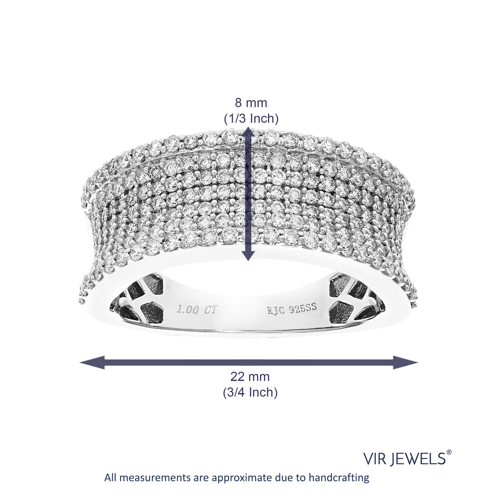1 cttw Lab Grown Diamond Multi Row Wedding Band Sterling Silver