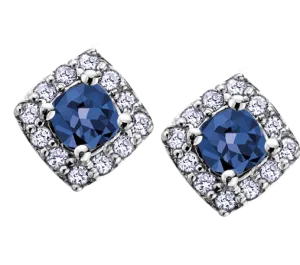 10k White Gold Blue Sapphire and Diamond Halo Earrings