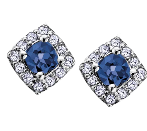 10k White Gold Blue Sapphire and Diamond Halo Earrings