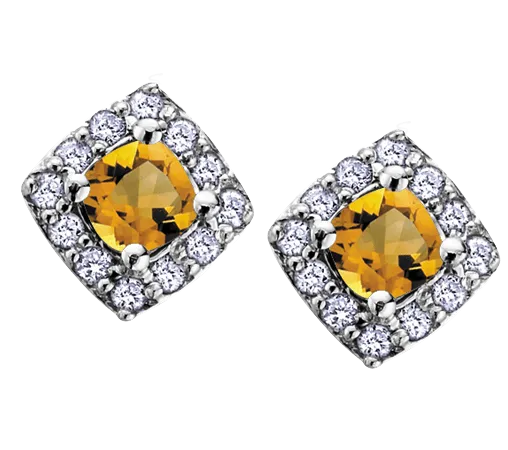 10k White Gold Citrine and Diamond Halo Earrings