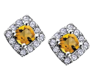 10k White Gold Citrine and Diamond Halo Earrings