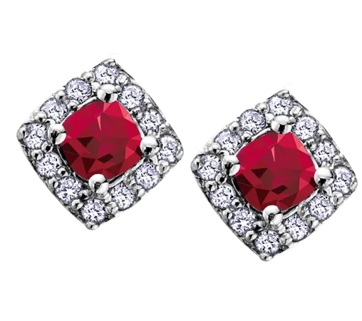 10k White Gold Garnet and Diamond Halo Earrings