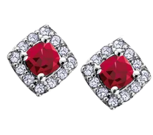10k White Gold Garnet and Diamond Halo Earrings