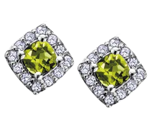 10k White Gold Peridot and Diamond Halo Earrings