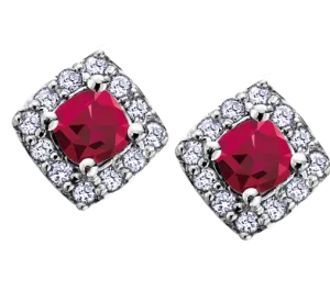 10k White Gold Ruby and Diamond Halo Earrings