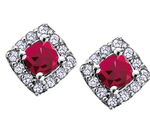 10k White Gold Ruby and Diamond Halo Earrings