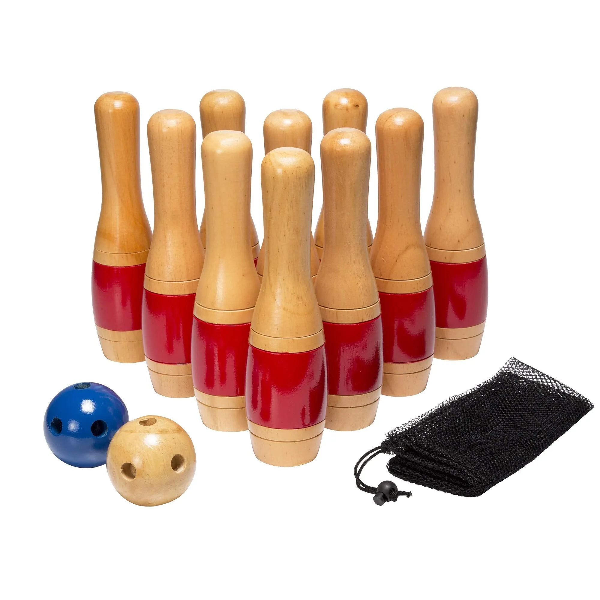 11 Inch Wooden Lawn Bowling Set - Red Inches