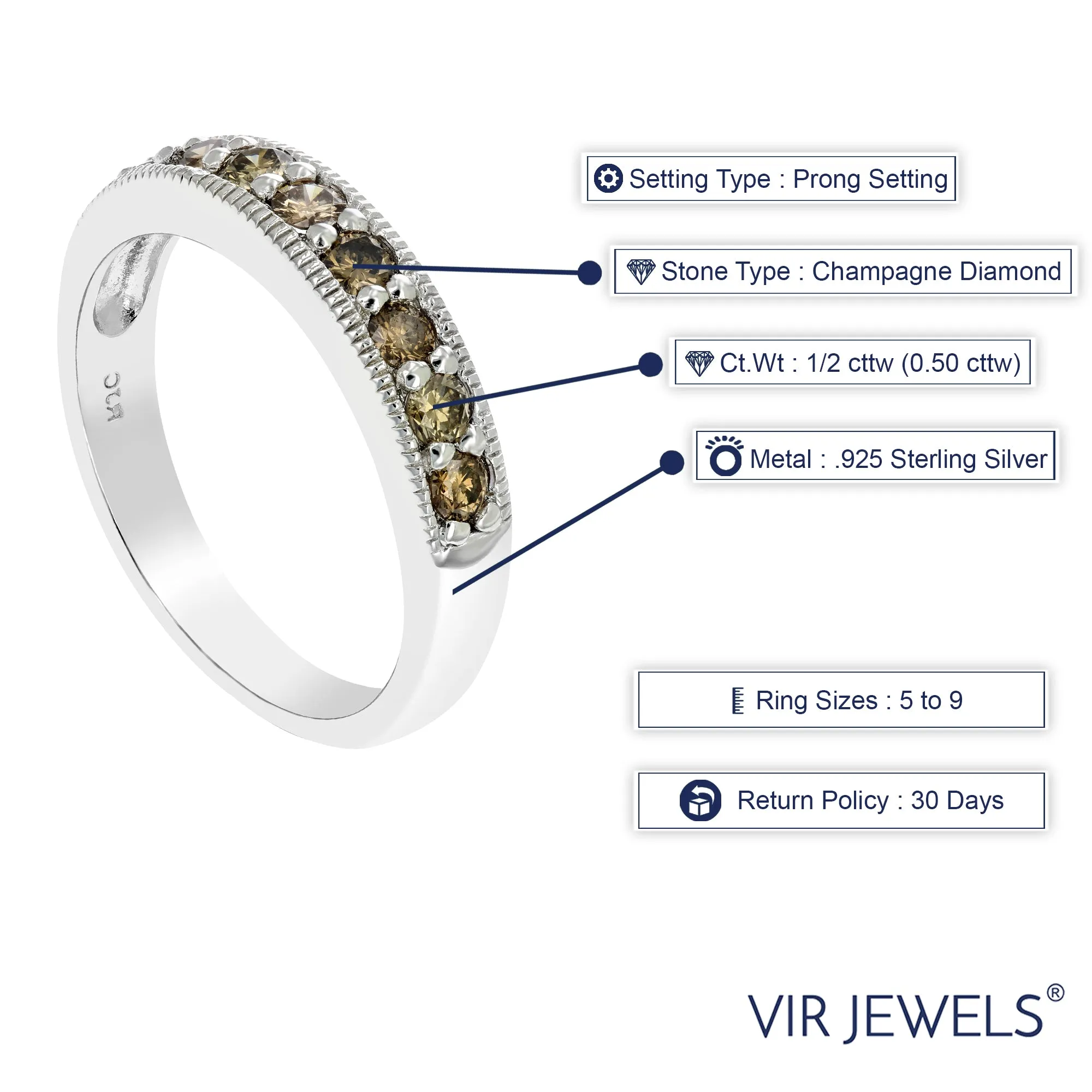 1/2 cttw Champagne Diamond Wedding Band in Silver