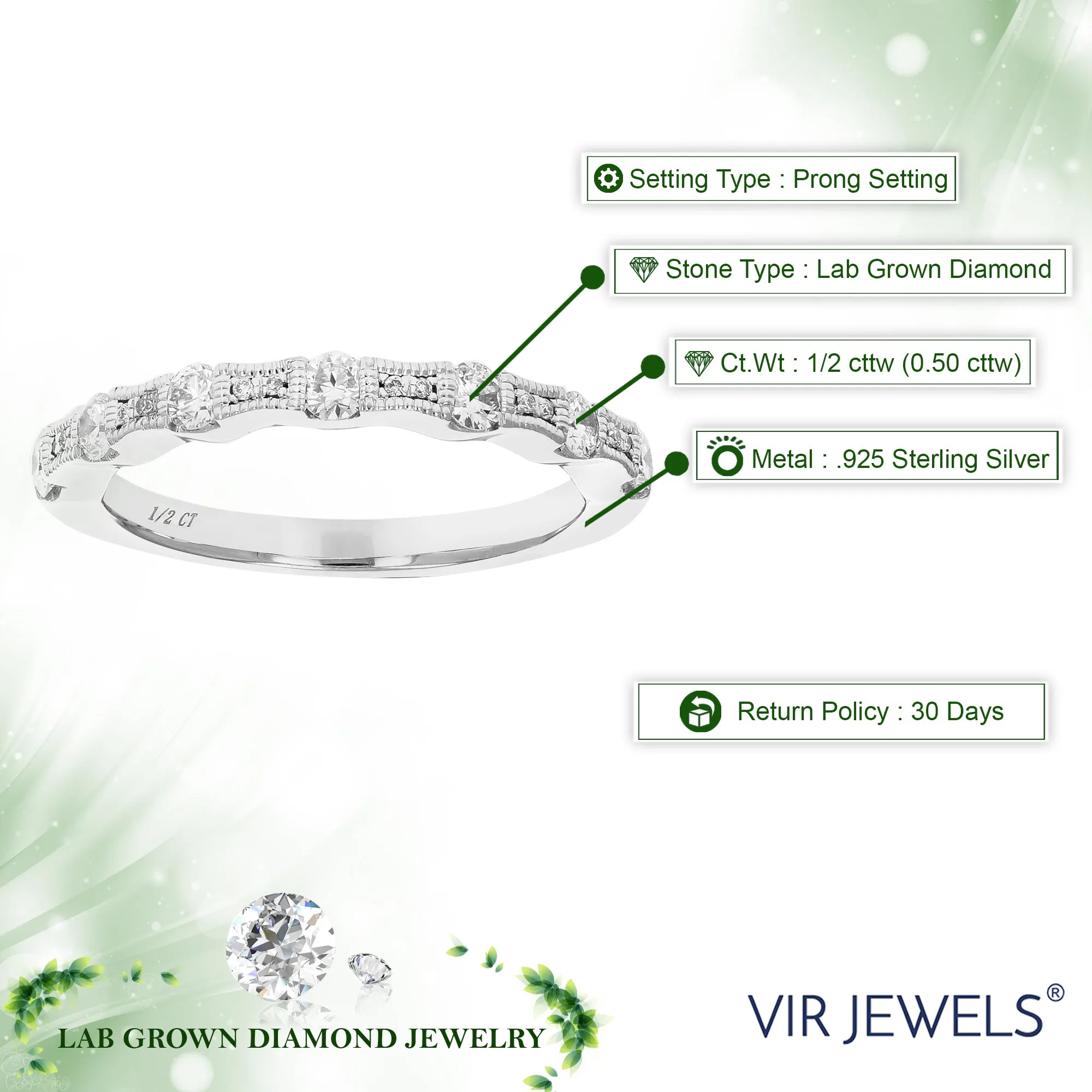 1/2 cttw Seven Lab Grown Diamond Wedding Band in Sterling Silver