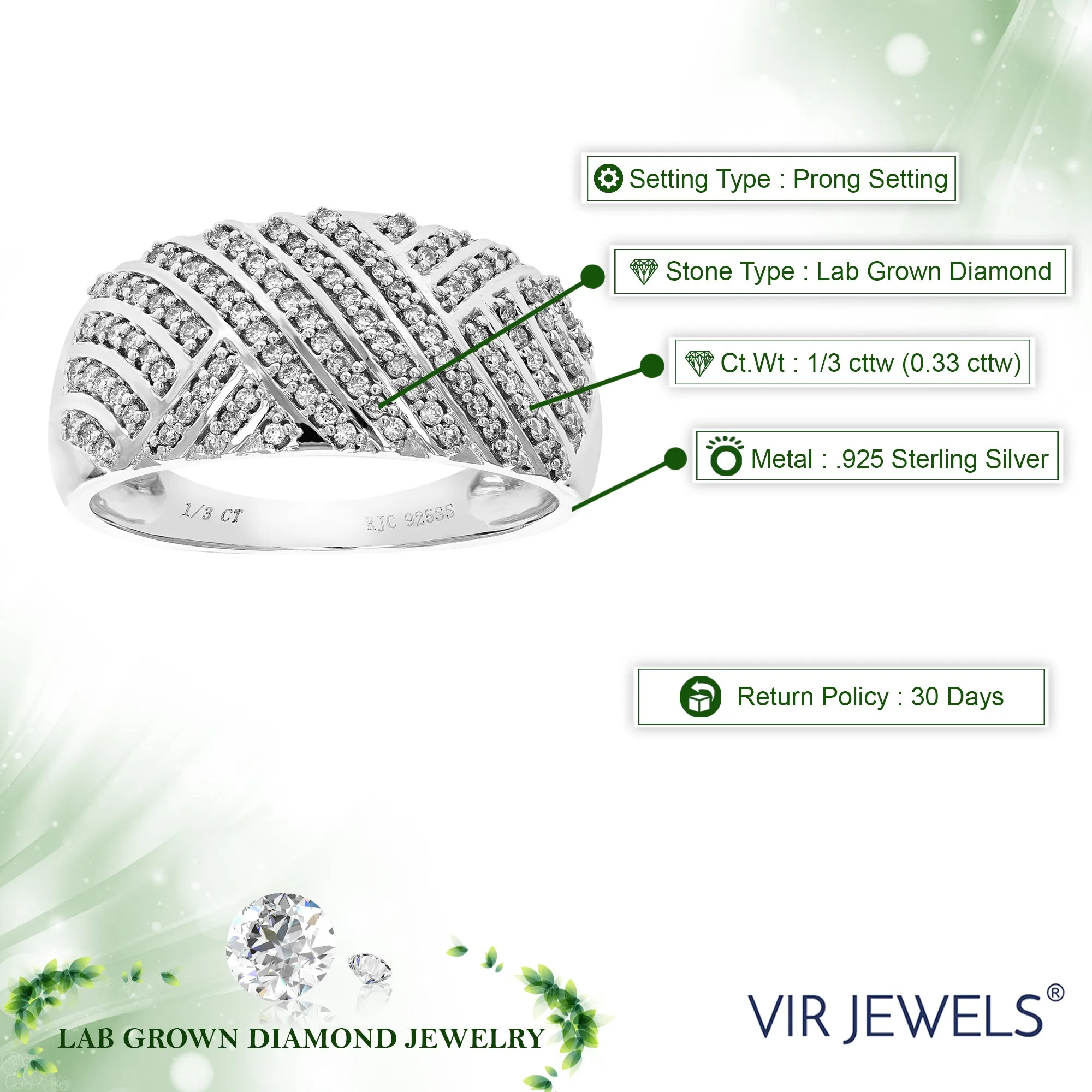 1/3 cttw Lab Grown Diamond Criss Cross Wedding Band in Silver