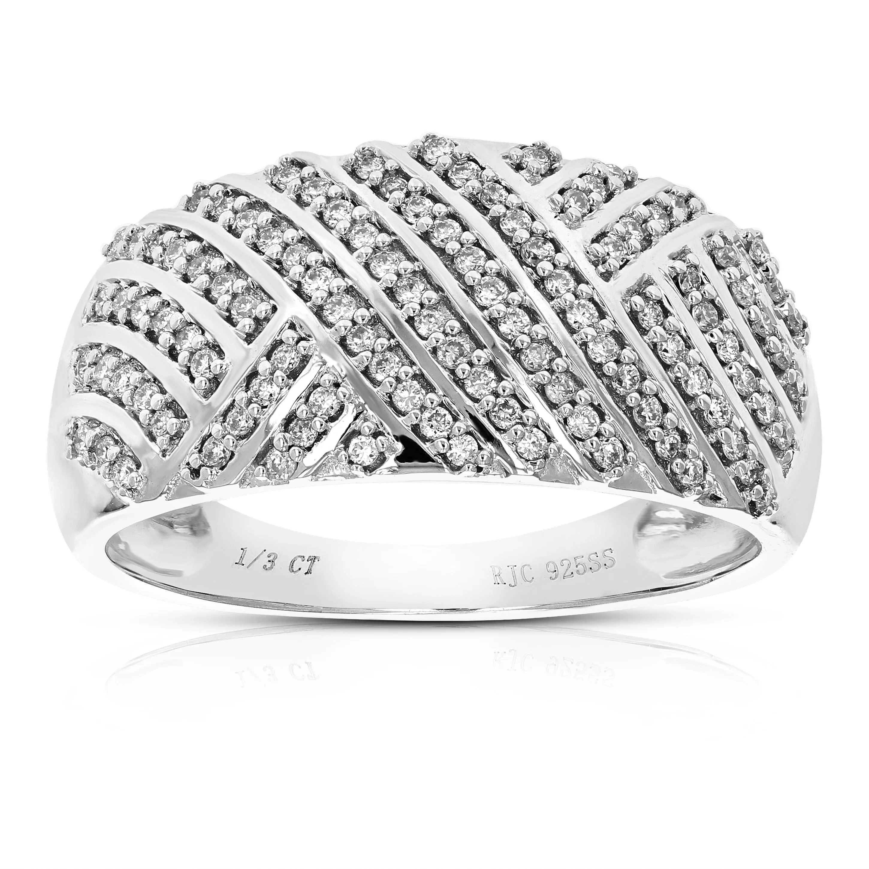 1/3 cttw Lab Grown Diamond Criss Cross Wedding Band in Silver