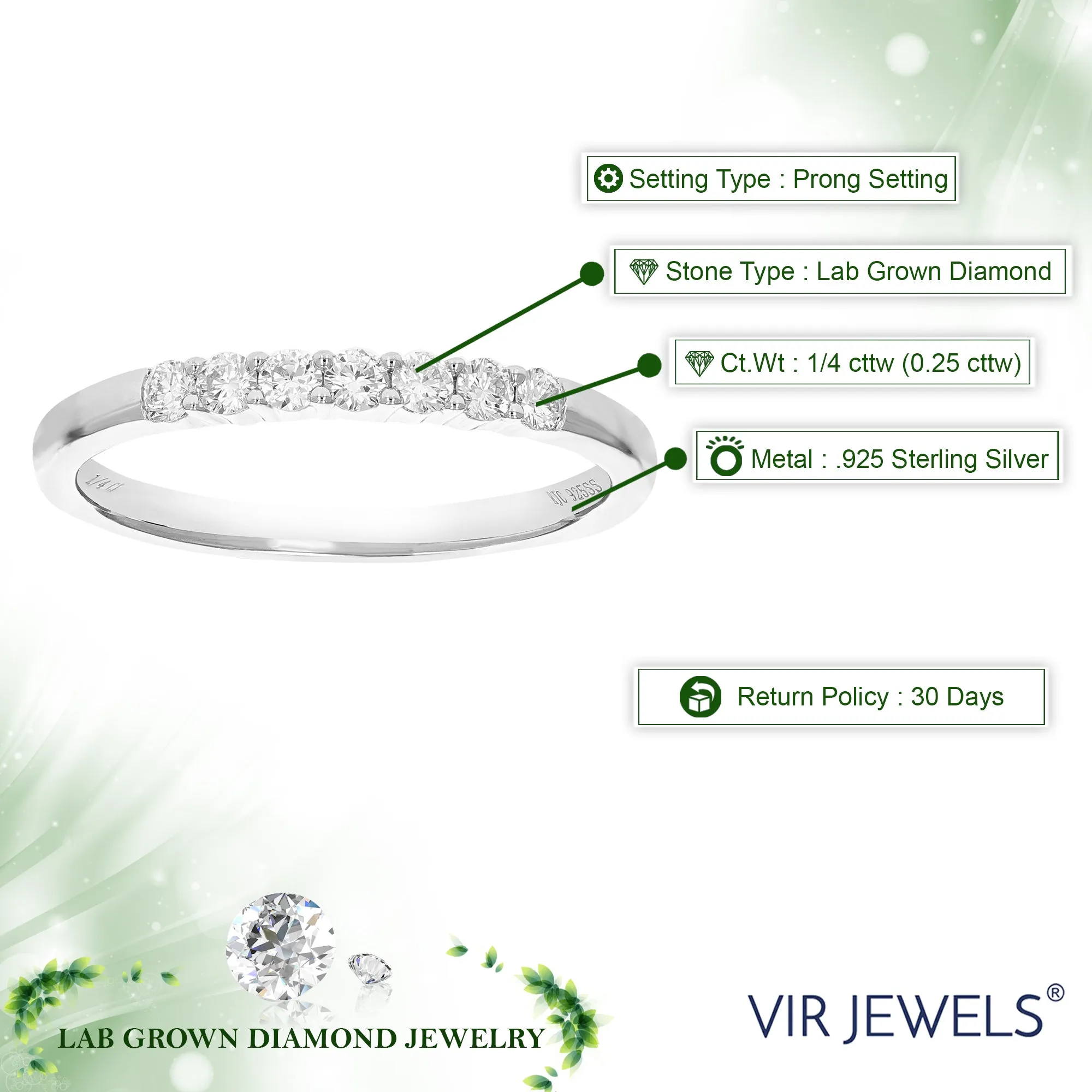 1/4 cttw Lab Grown Seven Diamond Wedding Band in Sterling Silver