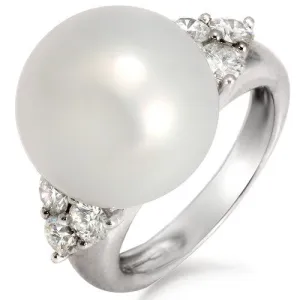 14 Mm Pearl & Diamond Ring, 18k White Gold