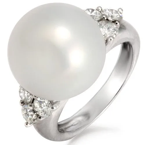 14 Mm Pearl & Diamond Ring, 18k White Gold