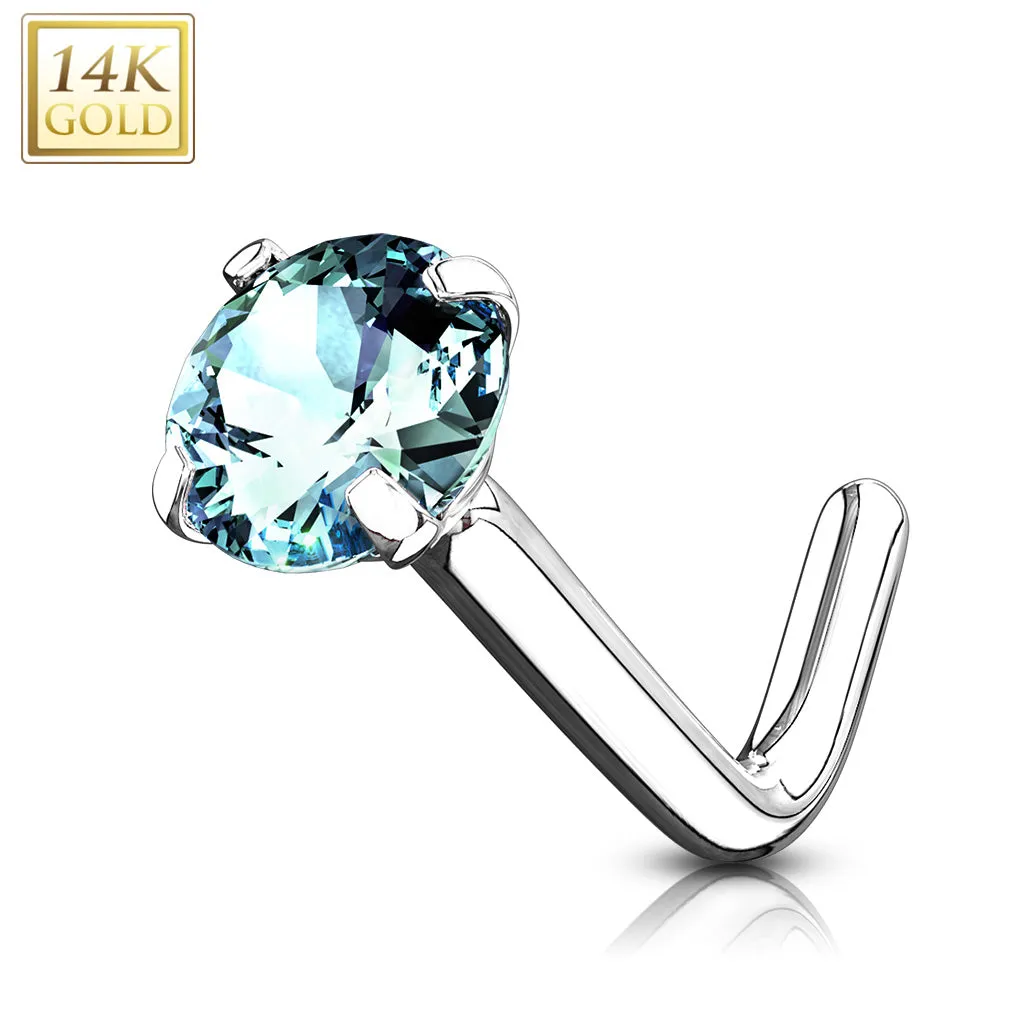 14K Solid Gold Round 2mm CZ L Bend Nose Ring
