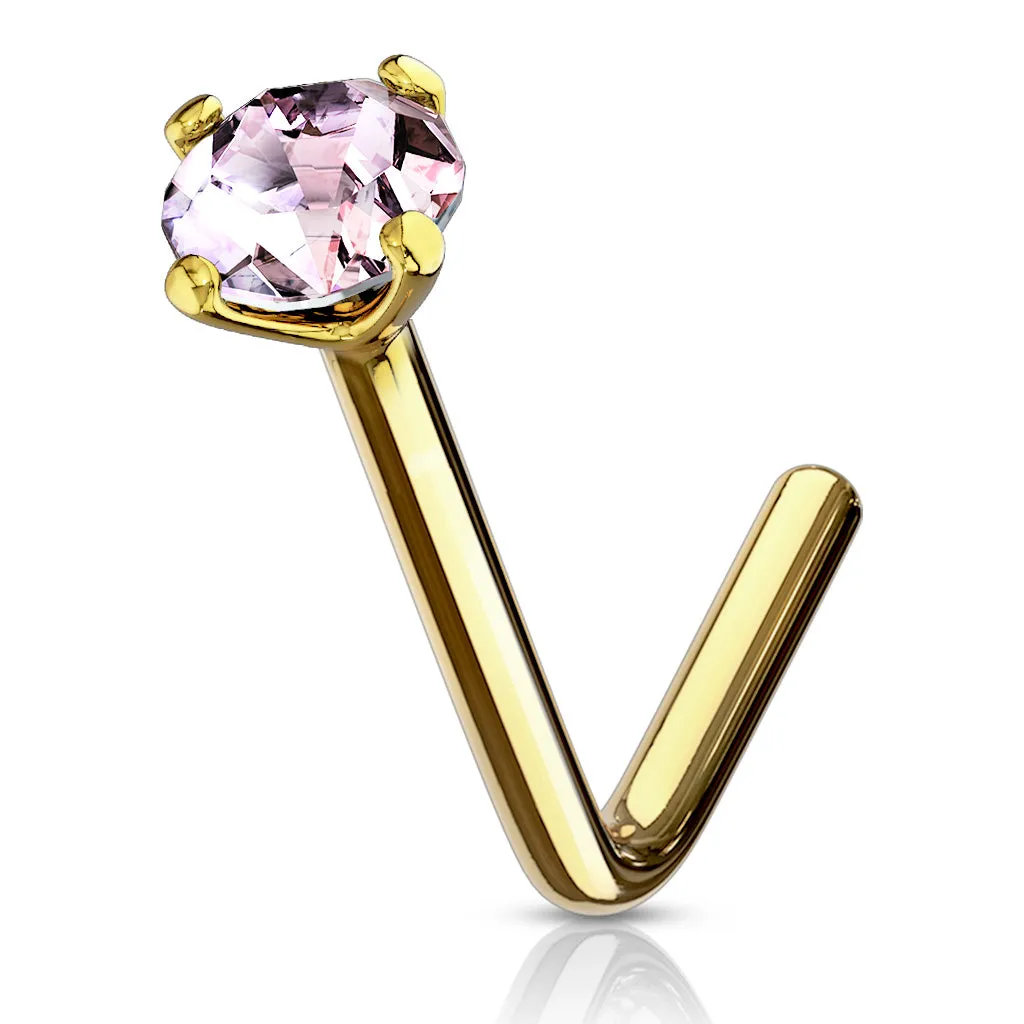 14K Solid Gold Round 2mm CZ L Bend Nose Ring