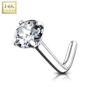 14K Solid Gold Round 2mm CZ L Bend Nose Ring