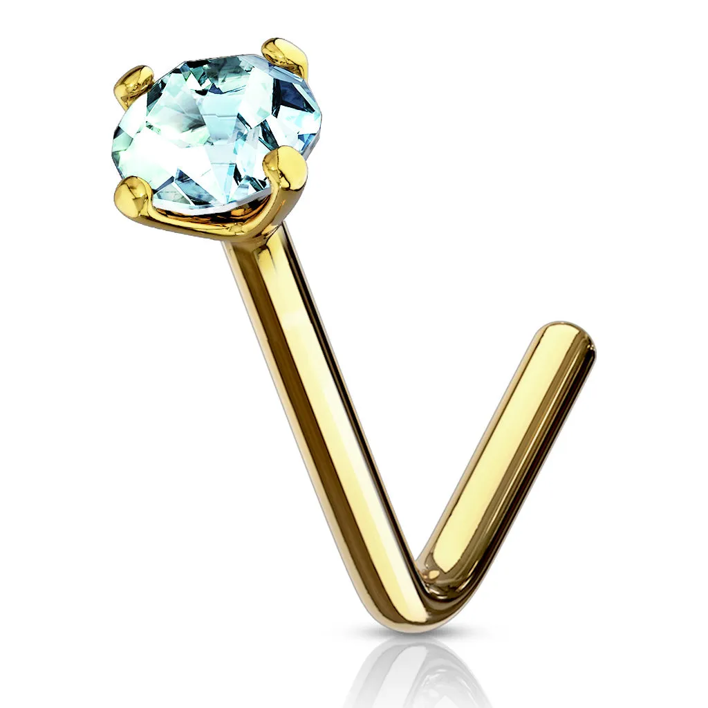 14K Solid Gold Round 2mm CZ L Bend Nose Ring