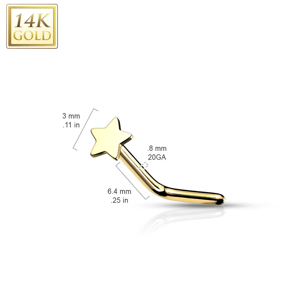 14K Solid Gold Star Top L Bend Nose Stud Ring