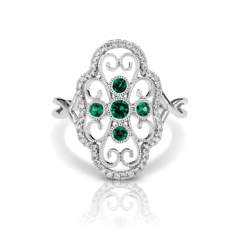 14kt Gold 1/6 ct tw Vintage Ring F VS Diamonds Emerald Center