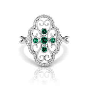 14kt Gold 1/6 ct tw Vintage Ring F VS Diamonds Emerald Center