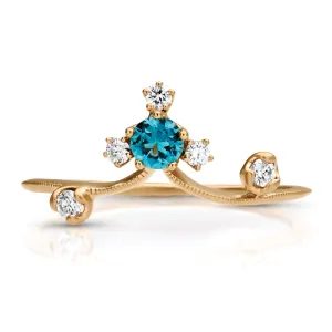 14kt Gold 1/8 ct tw Italian Style Ring F VS Diamonds Green Tourmaline Center