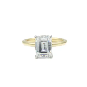 14ky 4-Prong Emerald-Cut Cathedral with Platinum Hidden Halo