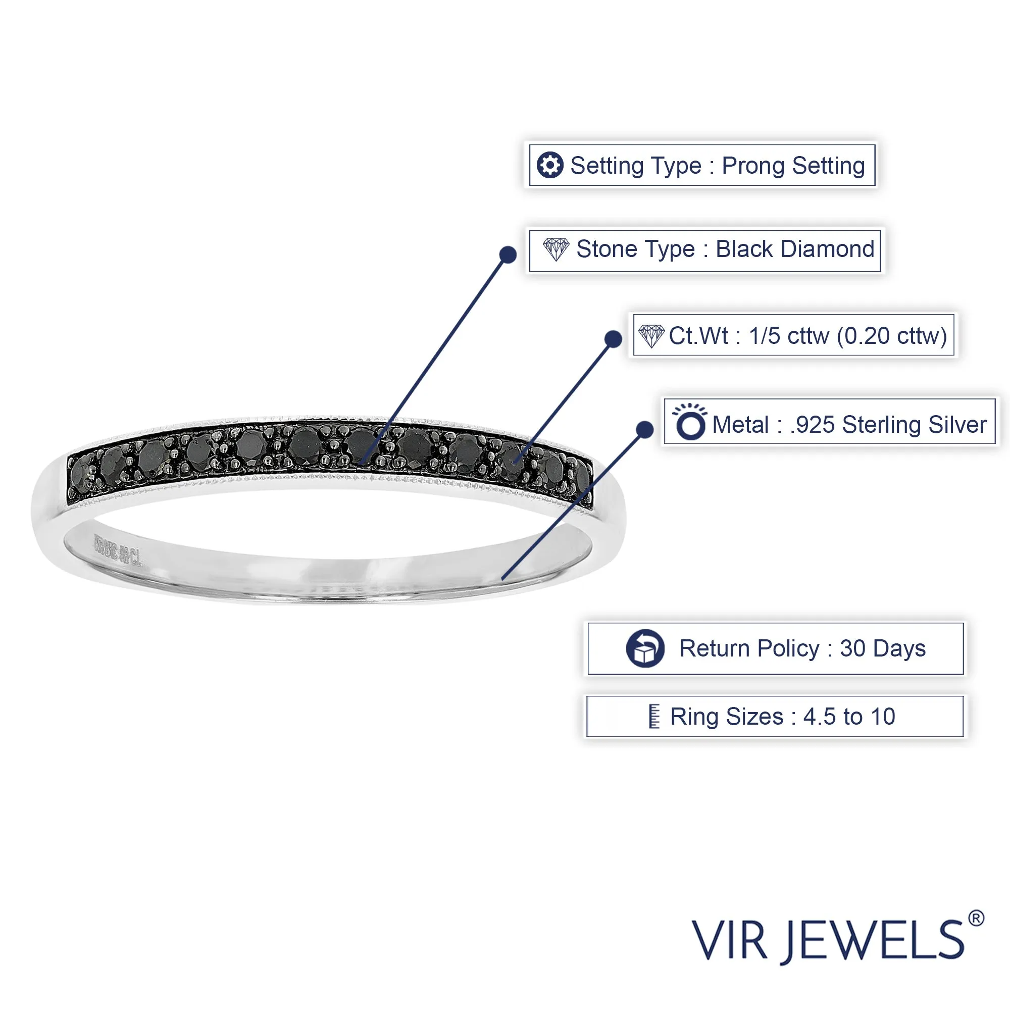 1/5 cttw Black Diamond Wedding Band in Silver