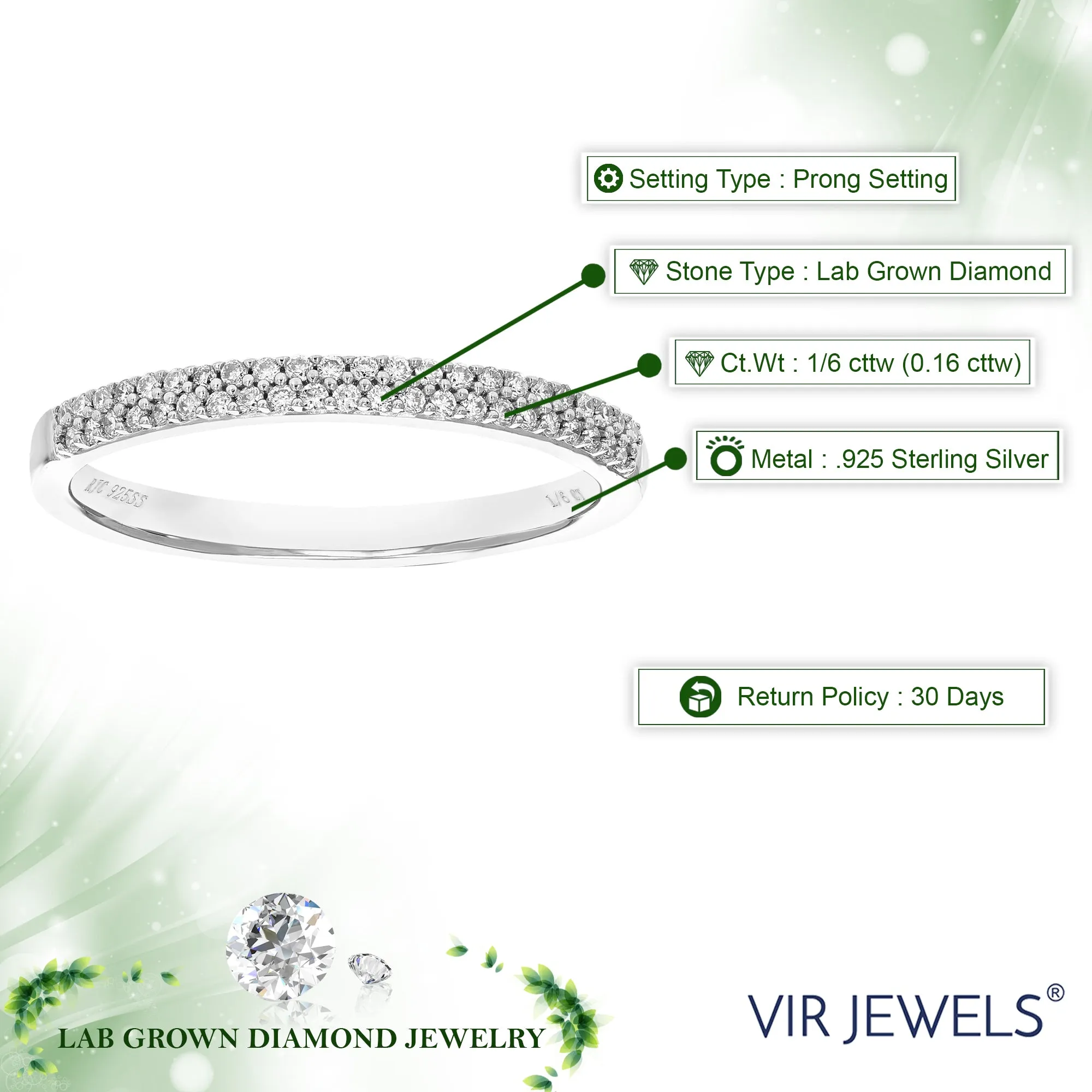 1/6 cttw Lab Grown Two Row Diamond Band in Sterling Silver