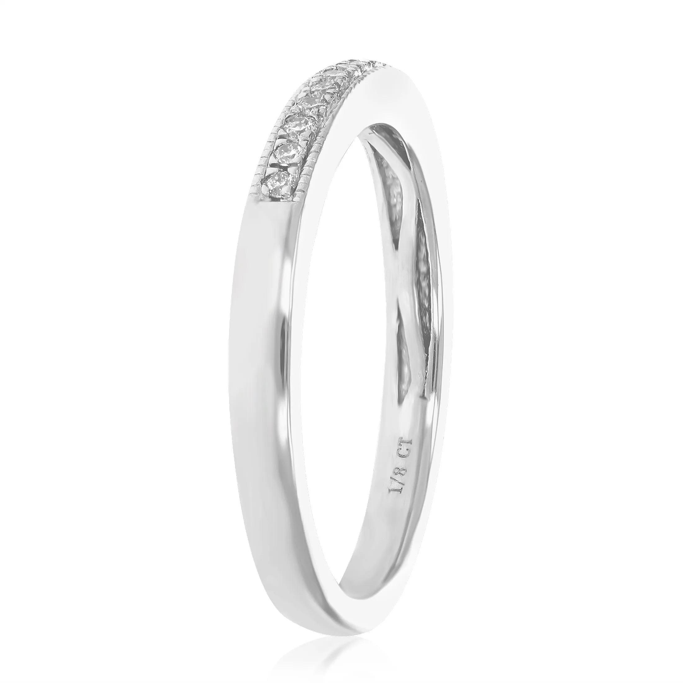 1/8 cttw Lab Grown Diamond Milgrain Wedding Band in Sterling Silver