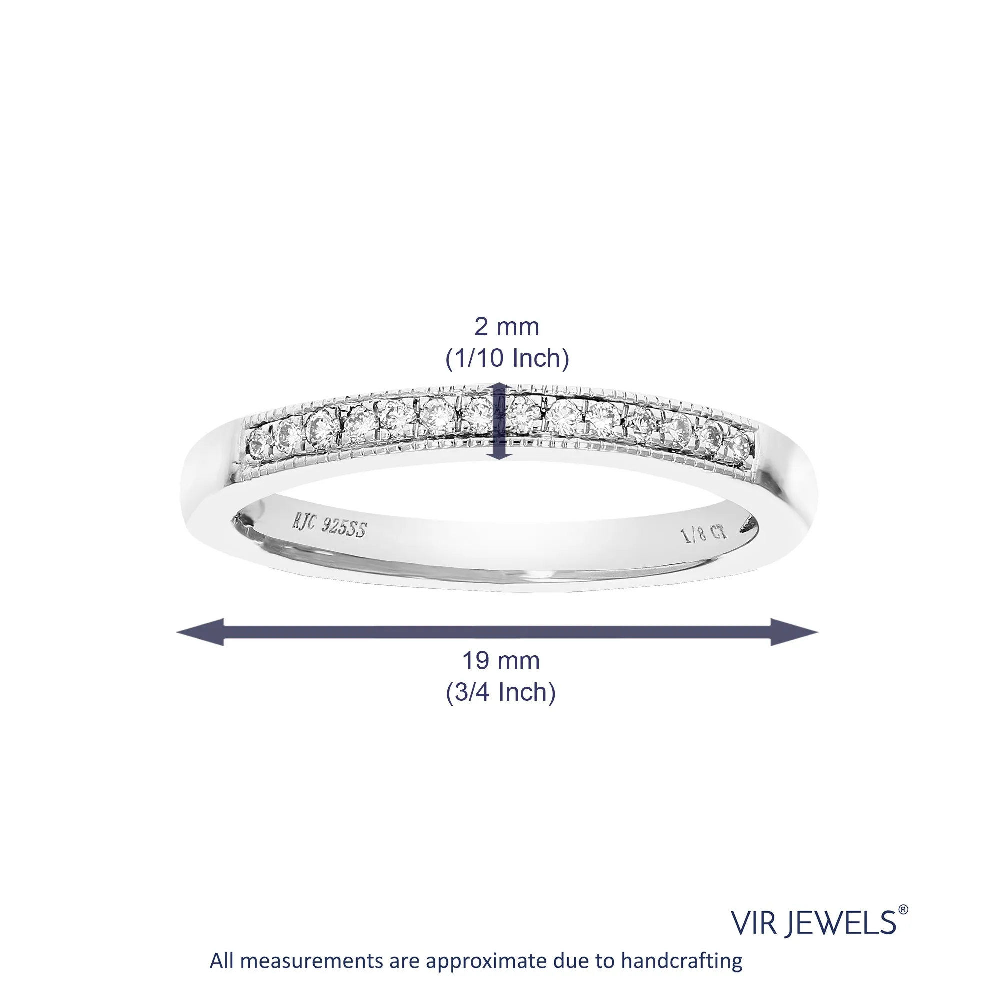 1/8 cttw Lab Grown Diamond Milgrain Wedding Band in Sterling Silver