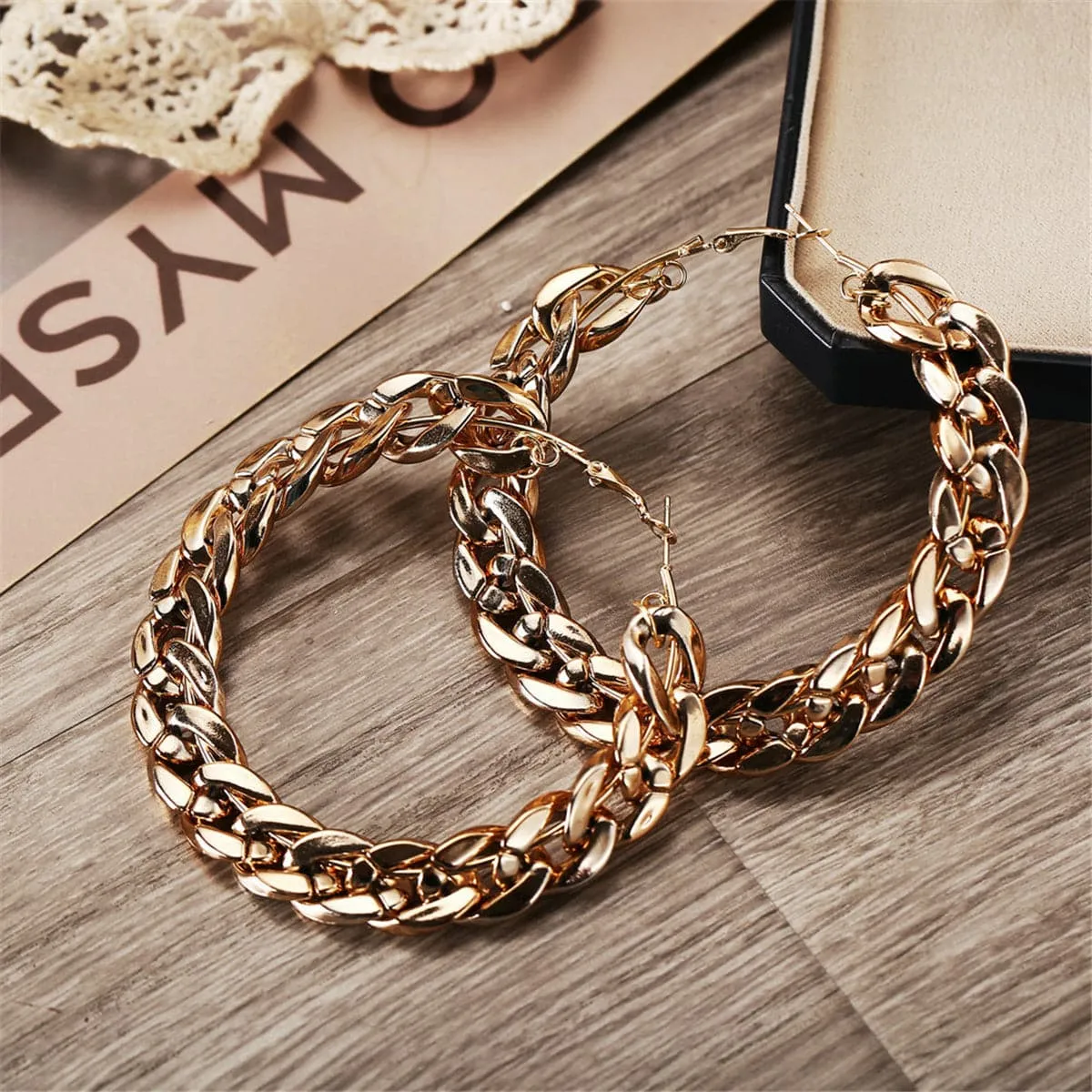 18K Gold-Plated Figaro Hoop Earring