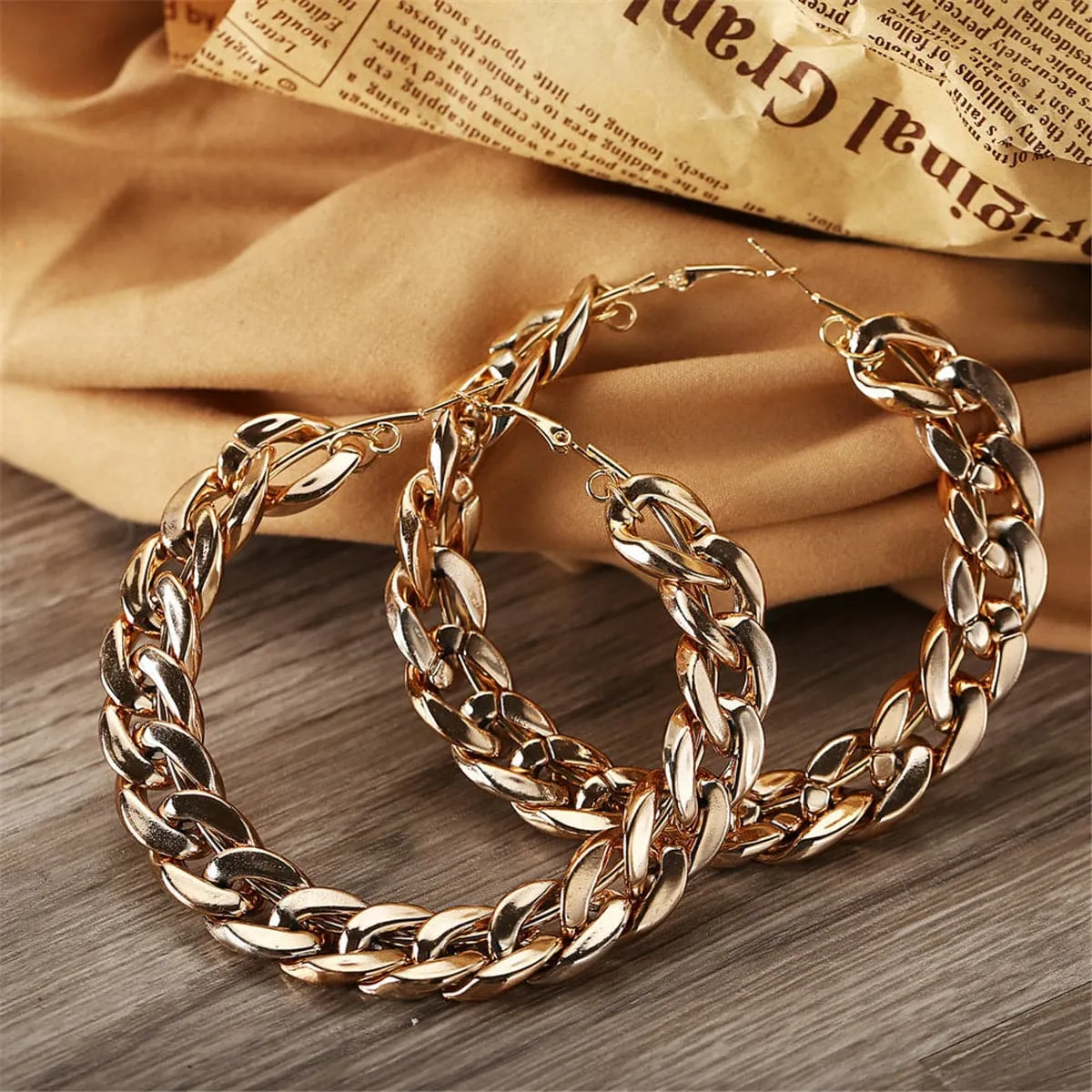 18K Gold-Plated Figaro Hoop Earring