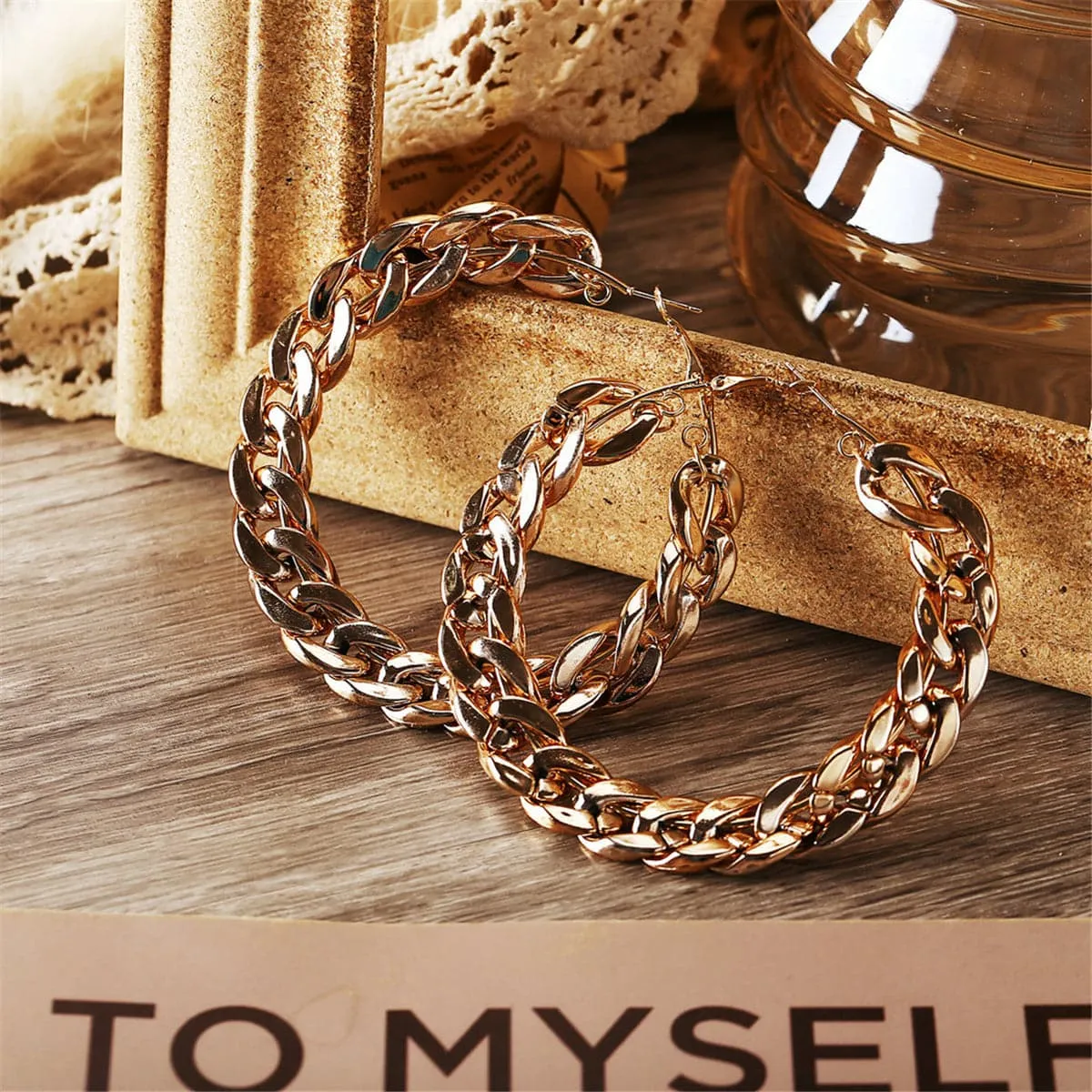 18K Gold-Plated Figaro Hoop Earring