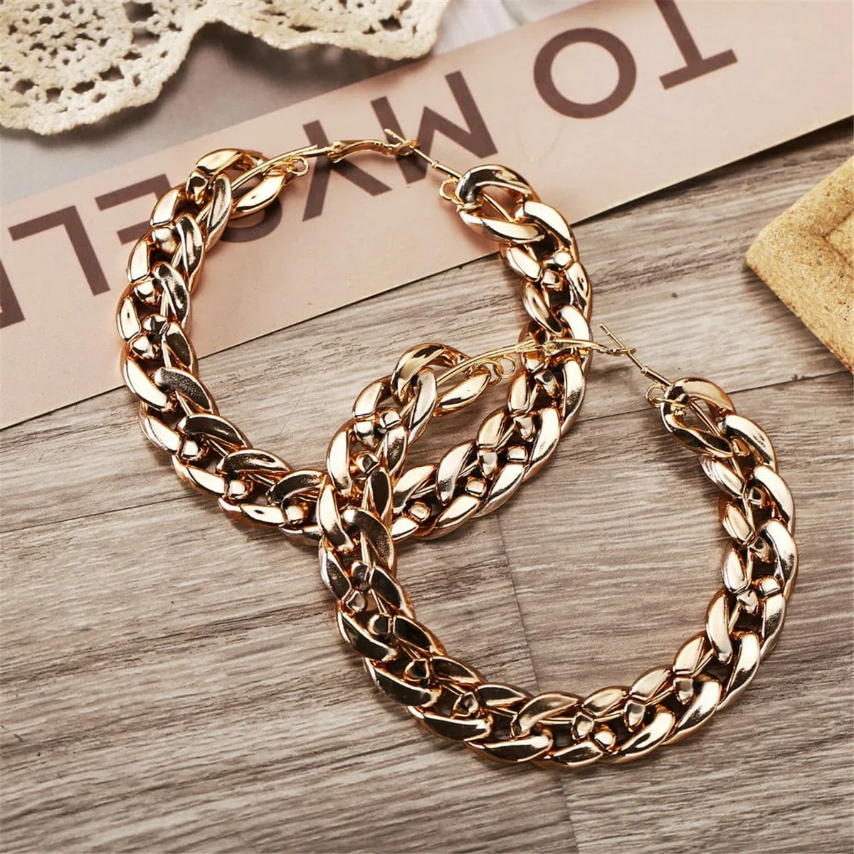 18K Gold-Plated Figaro Hoop Earring