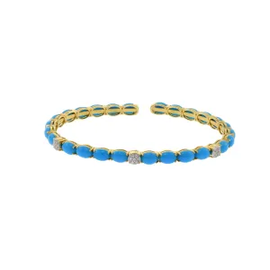 18KT Yellow Gold Turquoise And Diamond Bangle Bracelet
