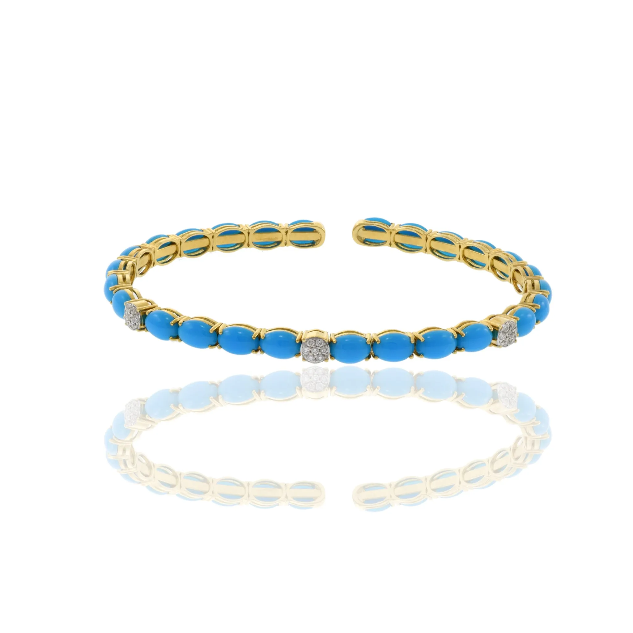 18KT Yellow Gold Turquoise And Diamond Bangle Bracelet