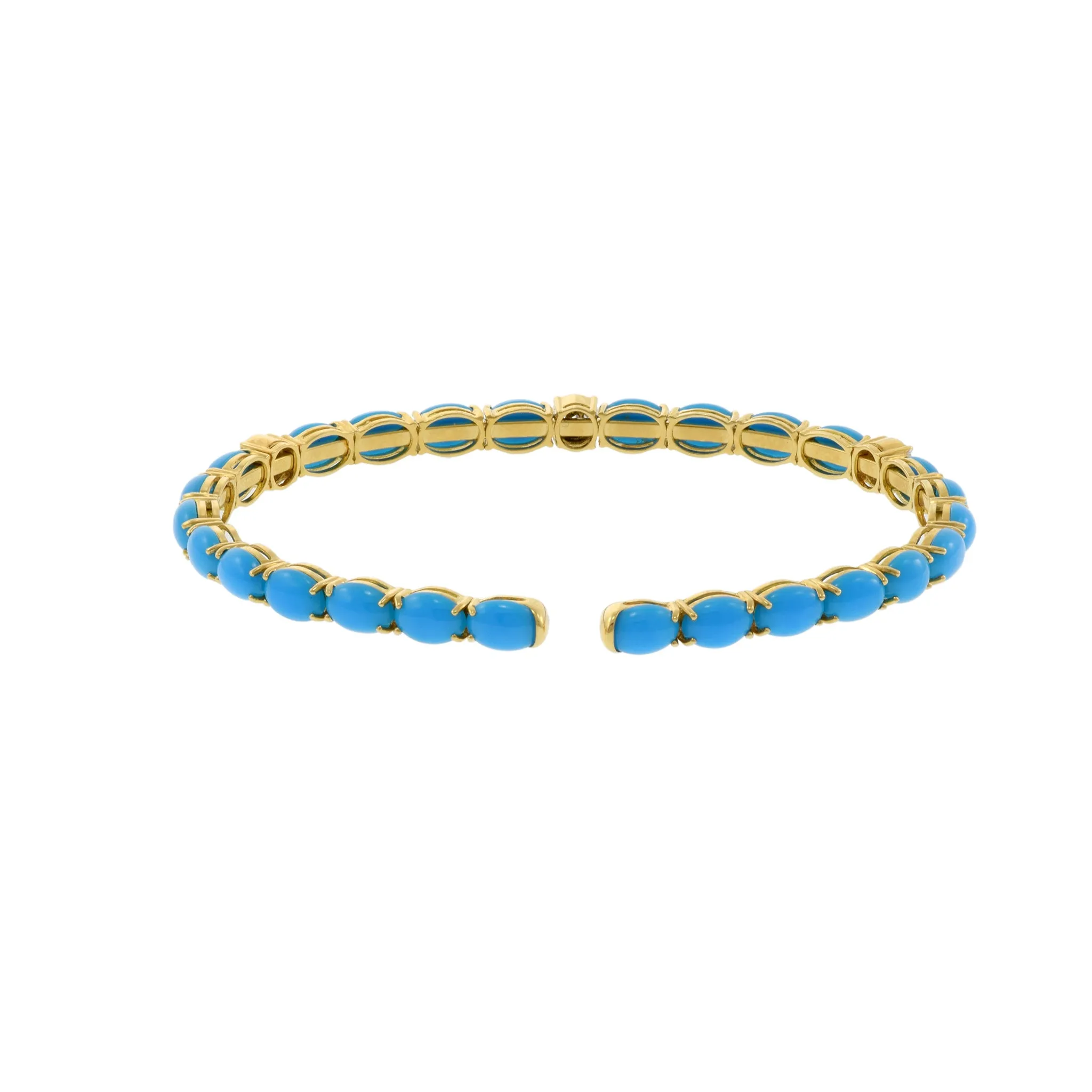 18KT Yellow Gold Turquoise And Diamond Bangle Bracelet