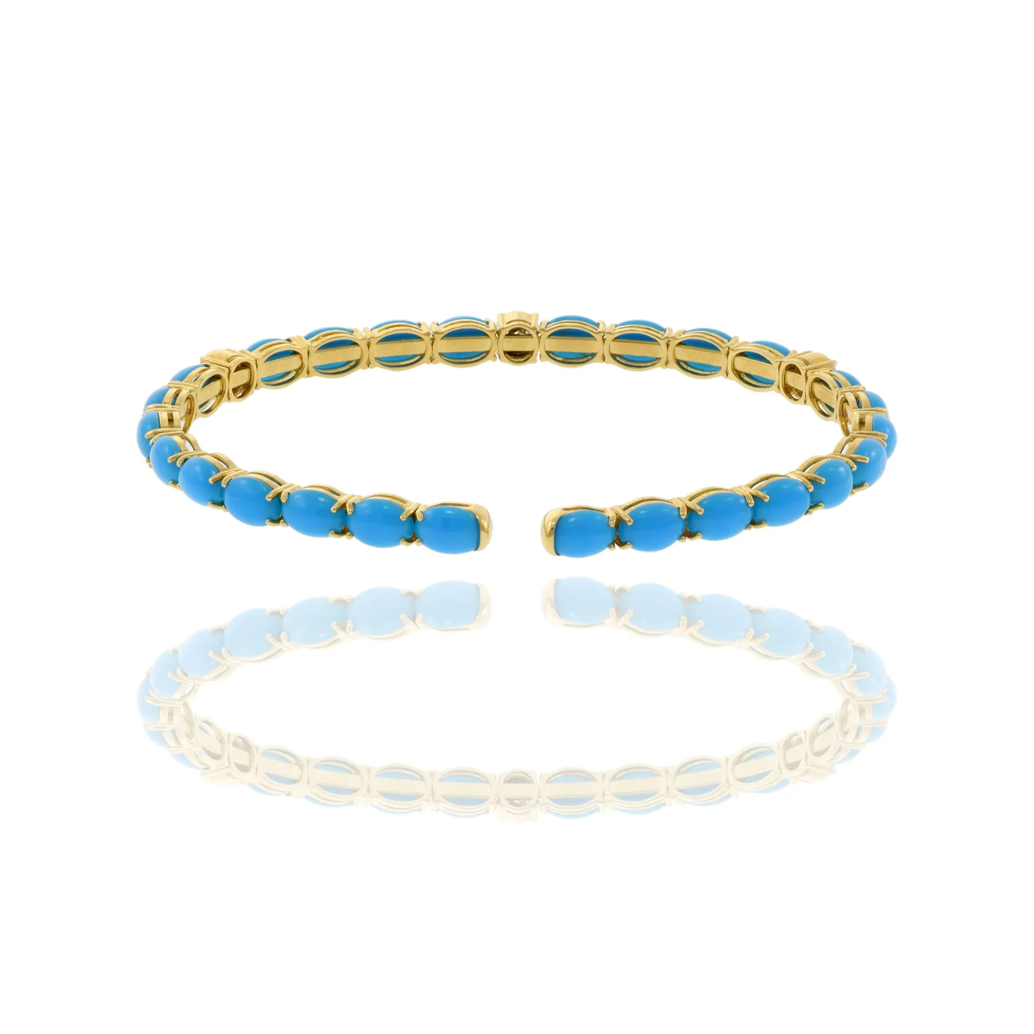 18KT Yellow Gold Turquoise And Diamond Bangle Bracelet