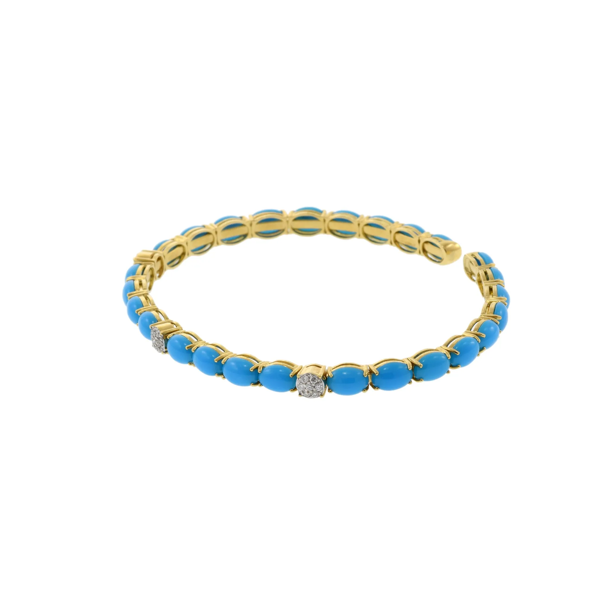 18KT Yellow Gold Turquoise And Diamond Bangle Bracelet