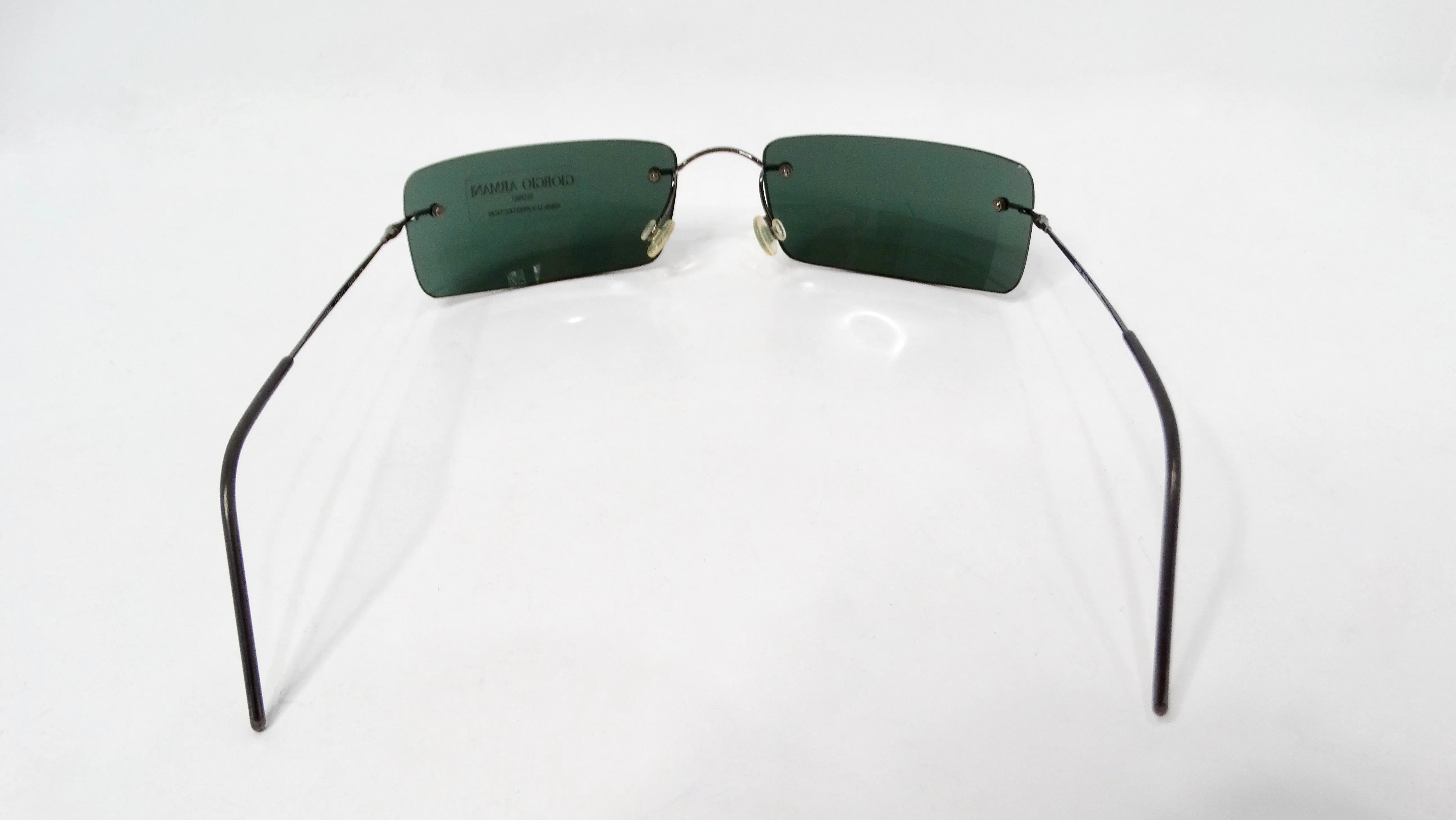 1990s Giorgio Armani Rectangular Rimless Shield Metal Sunglasses