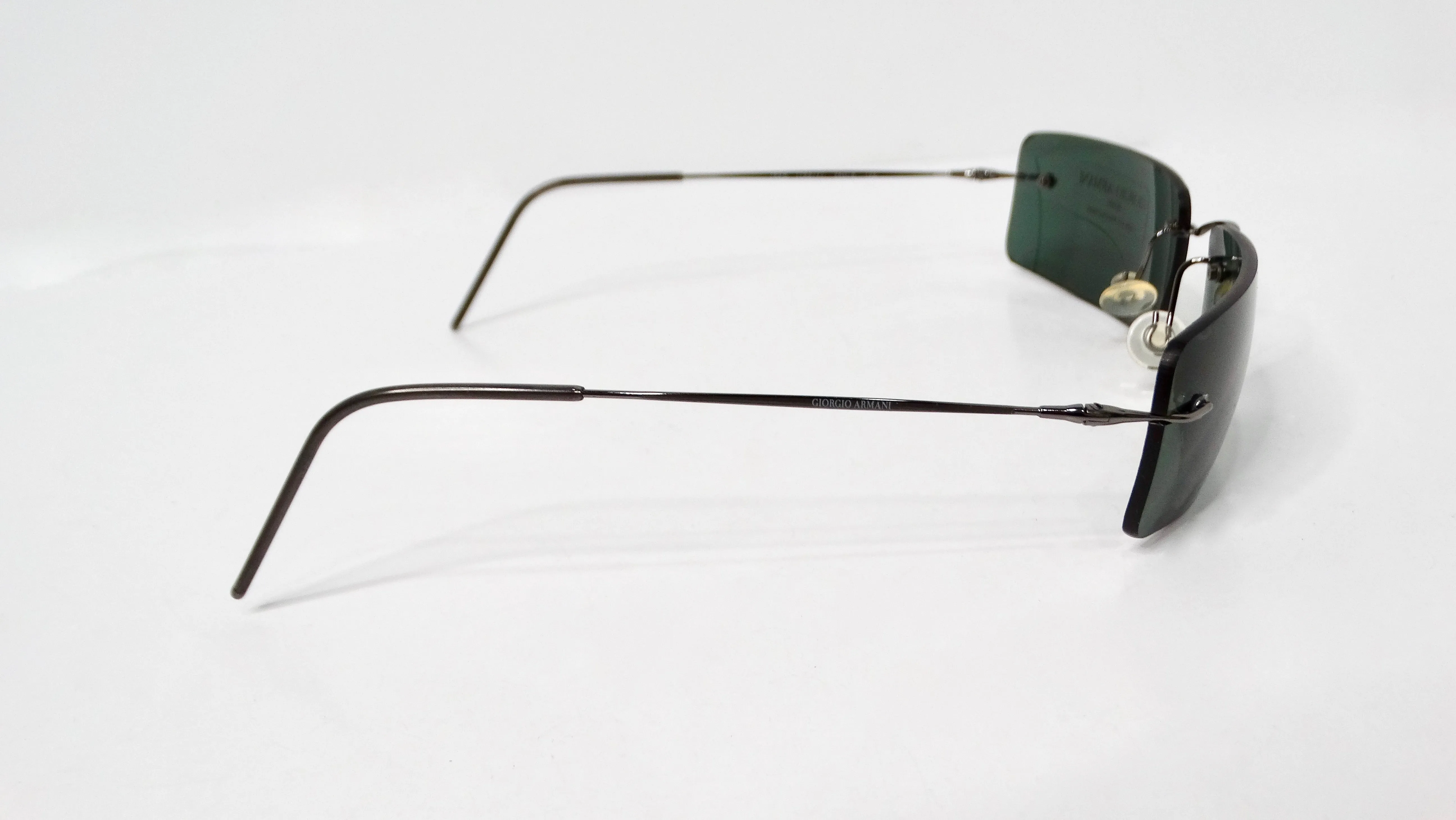 1990s Giorgio Armani Rectangular Rimless Shield Metal Sunglasses