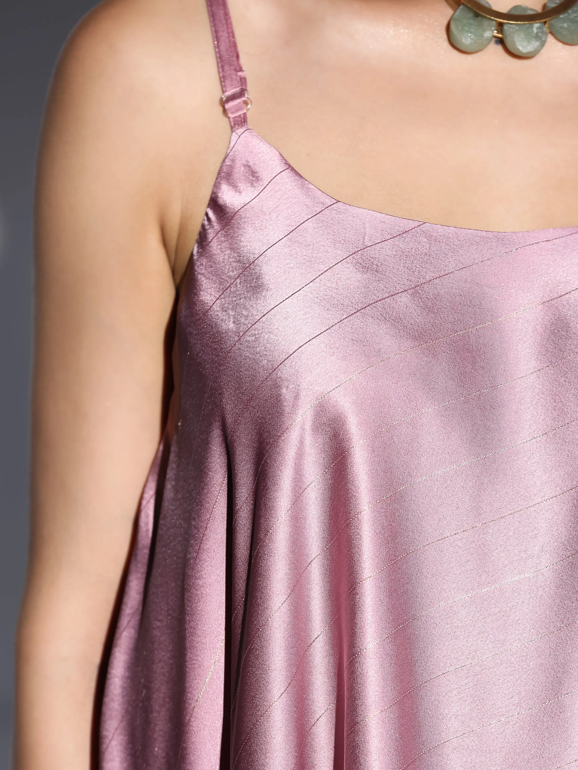 1pc. | Pink Stripe Spaghetti Satin Dress