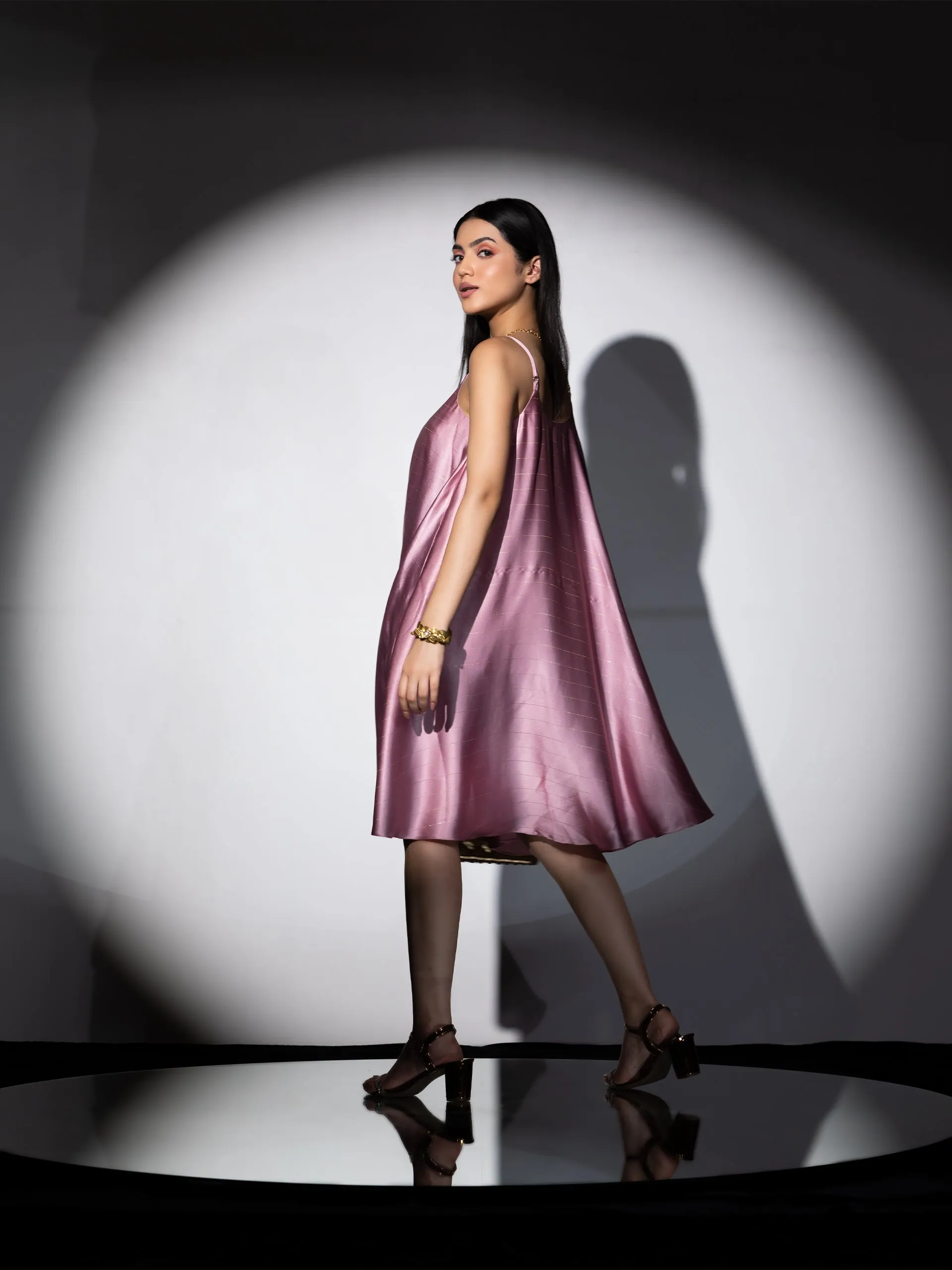 1pc. | Pink Stripe Spaghetti Satin Dress