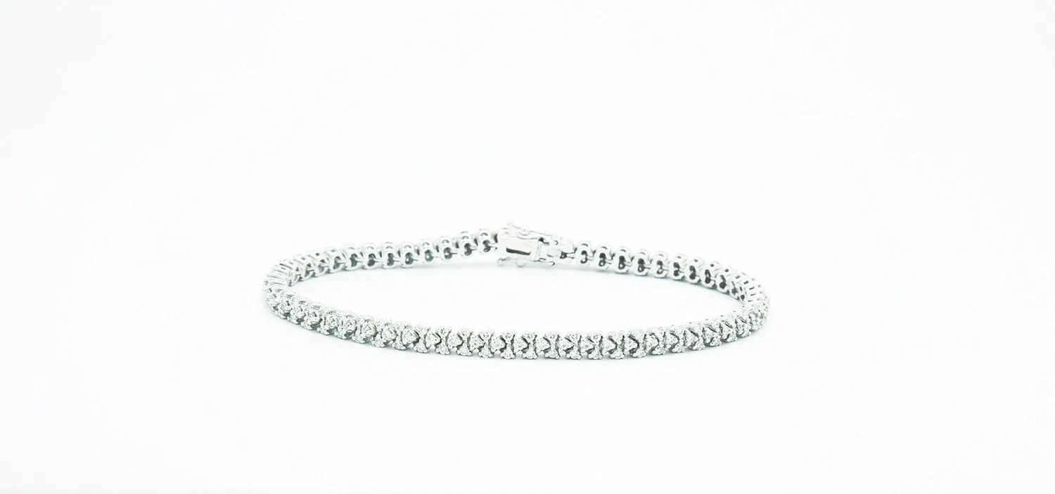 2.06 carat Triple Diamond's row 18k white gold tennis bracelet